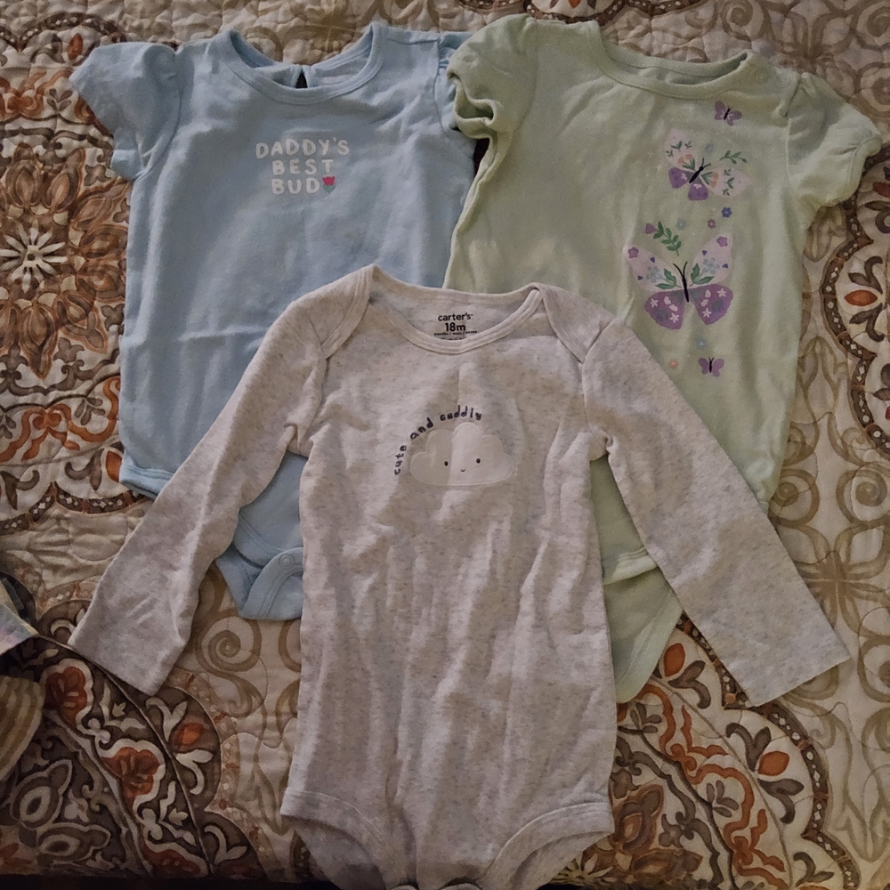Carter's Light Gray Long Sleeve Baby Onesie with Cloud Accent